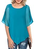 【Elegantes Design】 Das Besondere Highlight an dieser Bluse sind die weiten Ärmel, Die halbtransparente mesh Flatterärmel sehen schick und leicht und bieten gleichzeitig mehr Armfreiheit. Die Damen Tunika Länge, doppellagige Design und schöne Schnitt sind auch perfekt für Frauen, die ihr kaschiert einen kleinen Bauch hervorragend.