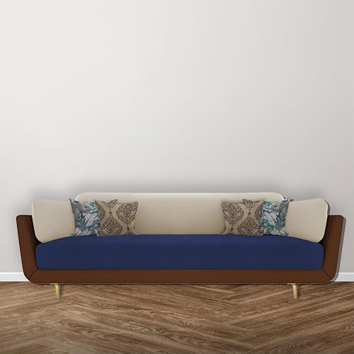 Image of Sixpine Luxury Dual Color Upholstery Classic Sofa in Premium Velvet | Solid Wood Structure | Sturdy Golden Legs | High Density Foam | Extra Comfort for Modern Living Room (Brown Blue Beige, 3 Seater)
