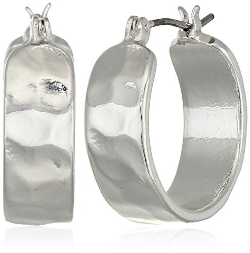 Nine West Women's Wide Small Textured Hoop Earrings Silver Tone