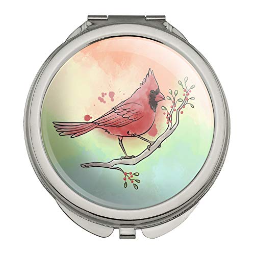Northern Cardinal Watercolor Northeastern Bird Compact Travel Purse Handbag Makeup Mirror