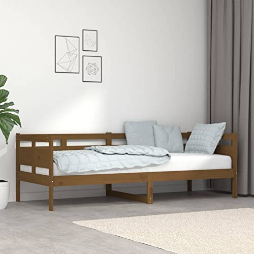 Norheim Cama individual juvenil con marco de madera, cama de invitados, cama de invitados de madera maciza, sofá cama, sofá cama, sofá cama, color marrón miel, madera maciza de pino, 80 x 200 cm