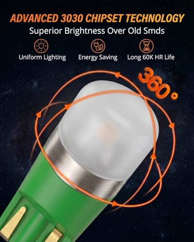 Image of WLJH Green 194 Led Lights Car Dashboard Instrument Panel Bulbs Gauge Tach Speedometer 168 2825 T10 Led Bulb PC195 PC194 Twist Socket Dash Cluster, Pack of 6 | 3030 SMD, Dimmable, Stable Performance, PC195 PC161 PC168, Gauge Backlight, Instrument Light, No Dark Spots, 6-Pack