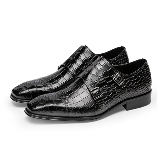 Loafers for Men - Premium Croc-Embossed Leather Monk Shoes | Formal Double Strap Design2