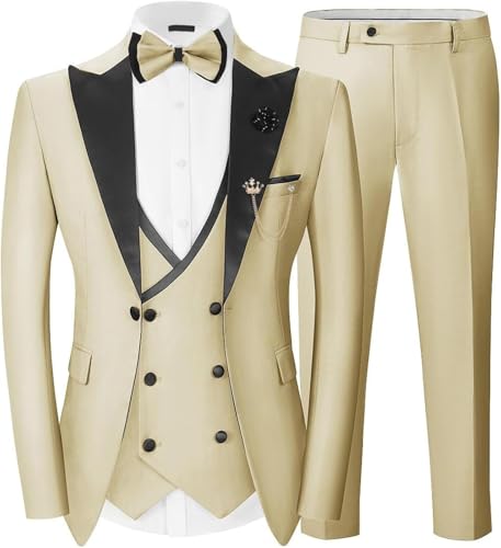 Sxfashbrd Men's Suit 3 Piece Slim Fit Set Tuxedo One Button Blazer Daily Business Suit Groomsmen Jackets Blazer for Wedding