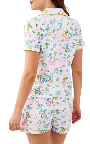 Image of Womens Pajamas Set Shorts Button Down 2 Piece Monkey Bunny Y2k Roller Dupes Rabbit Preppy Lounge Pjs Comfy Sleep Wear