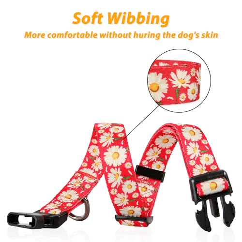 Image of HEELE Dog Collar, Adjustable Soft Dog Collar for Small Medium Large Dogs,Daisy Floral Patterned Puppy Collars with Quick Release Buckle Daisy Red S Length 9.84''-14.96'