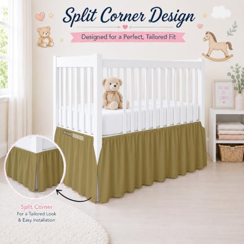 Image of Crib Bed Skirt Dust Ruffle with Split Corners Cotton, 14 inch Drop, Taupe | Nursery Standard Crib Bedding Bed Skirt for Baby Boys and Baby Girls. Hides Under-Crib Storage for a Neat Appearance