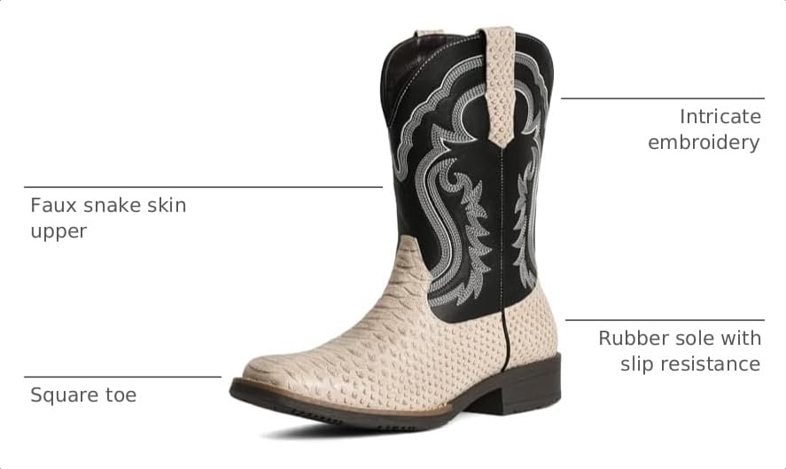 Image of IUV Cowboy Boots for Men Western Boots Square Toe Mid Calf Cowboy Boot