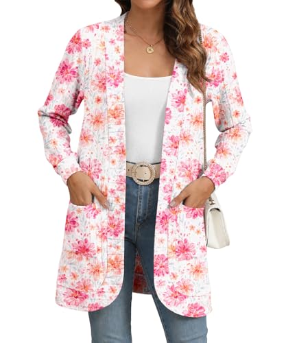 Image of YSYOKOW Cardigan Sweaters for Women Long Sleeve Open Front with Pockets | Long Cardigans for Women Lightweight Soft Casual Dressy Loose Fit Cardigan Sweater with Pockets for Work and Office