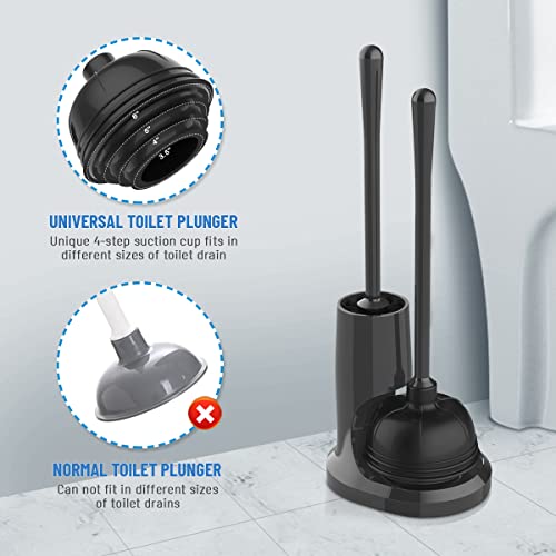 Uptronic Toilet Plunger And Brush, Bowl Brush And Heavy Duty Toilet Plunger Set With Holder, 2-In-1 Bathroom Cleaning Combo With Modern Caddy Stand (Black, 1 Set) #TOP2