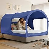 Tienda de campaña de ensueño Tipo Dosel para Cama, Refugio Interior Tipo cabaña, privacidad, cálida, Transpirable, desplegable, Individual, para niños y Adultos, Azul Marino (colchón no Incluido)