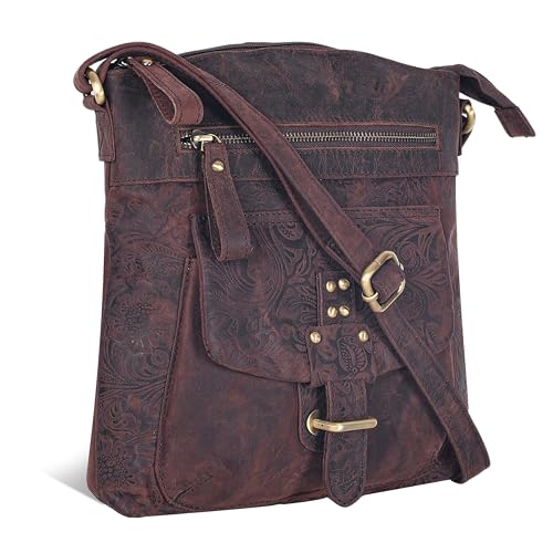Image of Oak Leathers Leather Crossbody Bag For Women With Adjustable Sling Strap - Medium Size Crossover Shoulder Handbag Purse