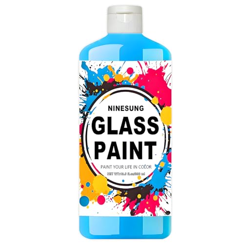 ninesung Non-Toxic Acrylic Glass Paint - 10.5oz (300ml) Sky Blue Craft Paint for Windows, Ceramics, DIY Art & Glass Painting, Water-Based, Vibrant & Washable (Sky Blue, 10.5 oz)