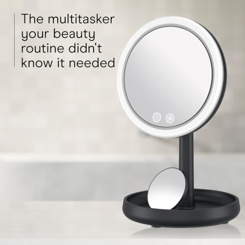 Conair CoolGlow Lighted Fan Mirror – Lighted Makeup Mirror with Magnification & Cooling Fan, 1x & 10x Magnifying Mirror with Light, 3 Brightness Levels, Makeup Mirror, 180° Tilt, USB C Corded, Black - image 7