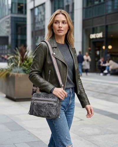 Image of FADEON Crossbody Bags for Women, RFID 4 Card Slots | Vegan Crossbody with Wide Strap, Double-Zipper & Anti-Theft, Fits Kindle & Essentials, Lightweight for Work & Travel