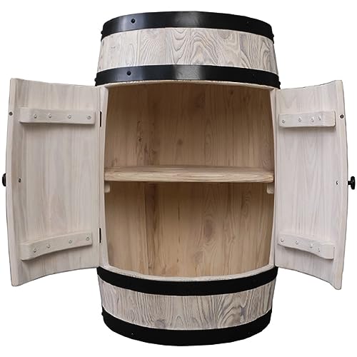 weeco Wooden Barrel with Door Barrel Bar White XL Wooden Shelf - Handmade Vintage Wine Rack Bottle Rack for 40 Bottles Whisky Stand Vintage Rustic Wooden Bar - Bar Table - Mini Bar