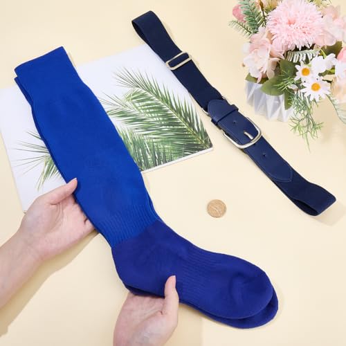 CALFOVERA Elite Team Sport Kniestrümpfe Baseballgürtel Und Socken Kombi Set Einfarbig Elastisch Polyester PU Leder Verstellbarer Softball Hüftgürtel Mit Legierungsverschluss Für Jugendliche(Blau)