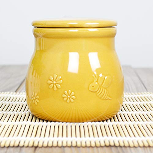 Ceramic Relief Bee Honey Jar Food Storage Jar Candy Dish Snack Can With Seal Lid #TOP2