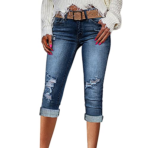 3/4 Jeans Damen Sommer - Kurze Hose Jeans Damen High Waist Skinny Jeanshose...