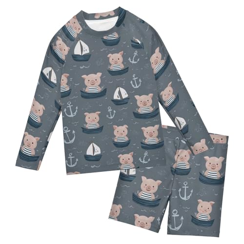 Traje de baño de 2 piezas gris Funny Ocean Pig para niños de 3 a 10 años