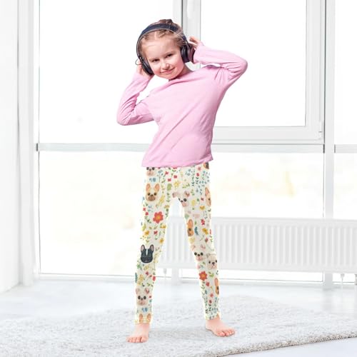 Vdsrup Girls Leggings Dog Colorful Flowers Kids Length Leggings Pants Athletic Yoga Pants Toddler Tights Trousers 4T4