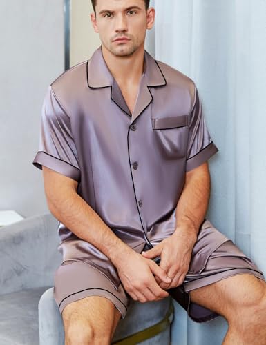 Mens Satin Short Pajamas Set Sleepwear Loungewear S~4XL3