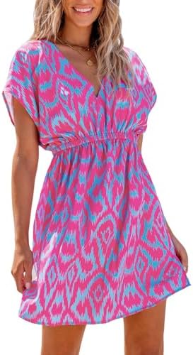 CUPSHE Women's Tropical Print V Neck Swimsuit Cover Up Dress
