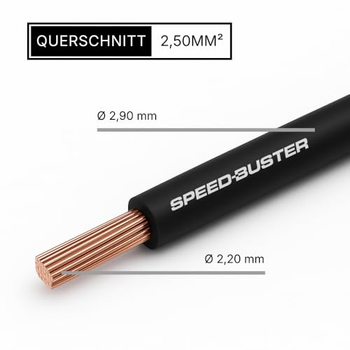 SPEED-BUSTER Fahrzeugleitung 2,5 mm² - 10m - Set Rot/Schwarz - Auto Kabel 2 5 mm2 - KFZ Kabel Litze 2.5 mm² - dünnwandige Auto Leitung nach ISO 6722 - FLRY-B