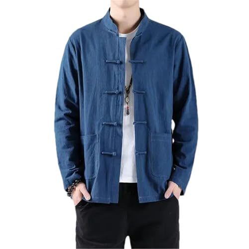 Men Kimono Jacket Traditional Chinese Clothing Linen Hanfu Top Long Sleeve Tang Suit Kung Fu Shirt Cardigan Coat