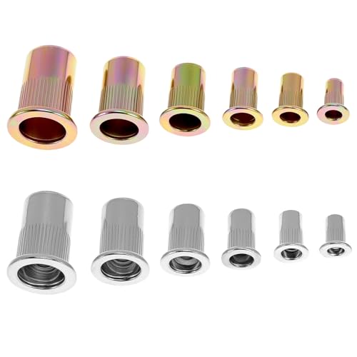 QWORK® 500 Stück Nietmuttern Sortiment M3-M10, Flachkopf Gewindenieten Einziehmuttern, Alu & Verzinkt Stahl, Rostbeständig & Hochwertig