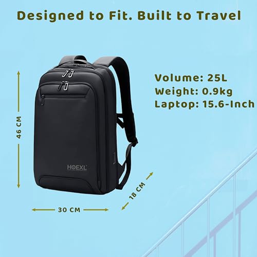 Image of HOEXL 25L Laptop Backpack for Men Women Water-Resistant Premium Business Laptop Bag 15.6-inch Laptop Bag for College,Office,Travel - Lightweight,Smart,Anti-Theft with USB Port (Black)