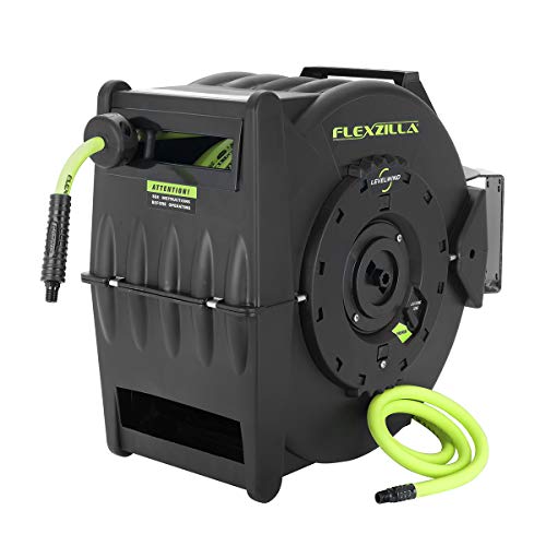 Legacy Manufacturing Flexzilla Levelwind Retractable Air Hose Reel, 3/8" X 50', Heavy Duty, Lightweight, Hybrid, ZillaGreen-L8305FZ by Legacy Manufacturing - Used condition - CA$183.03