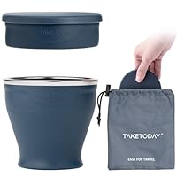 TakeToday Silikon Faltbare Becher 240 ml – Zusammenklappbarer Reisebecher, BPA-frei mit Kunststoff Deckel und wasserdichter Tasche – Trinkbecher-Set für Camping, Outdoor, Marine