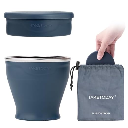 TakeToday Collapsible Travel Cup 8 oz - Silicone Foldable Water Cup, BPA-Free with Lid & Waterproof Bag - Drinking Cup Set for Camping, Outdoors & International Travel（Navy）