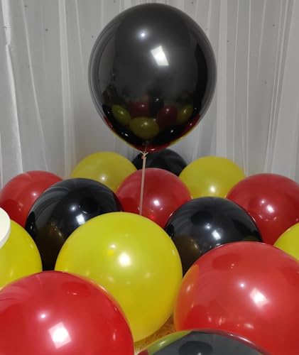 Image of 90 Pack Red and Yellow Black Balloons 18 Inch Large Balloon for Mouse Theme Kids Birthday Baby Shower Anniversary Party Decorations Supplies