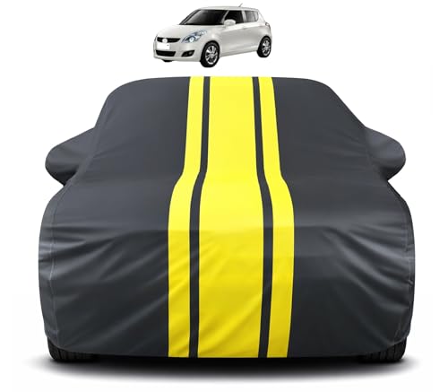 Image of Auto Hub Car Cover Compatible with Maruti Swift (Model : 2005-2023) with Antenna & Mirror Pocket, Soft Cotton Lining, Swift Car Cover Waterproof - Yellow-Black