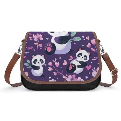 Sac à bandoulière panda pour femme en cuir sacoche fleurs mignonne