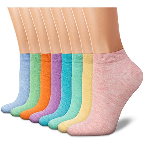 CHARKING 8 Pairs Ankle Socks for Women - Non Slip Cotton No Show Low Cut Casual Socks, 06 Pink/Yellow/Chartreuse/Cyan/Purple/Orange/Green/Blue, 5-12