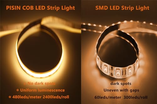 Image of 24V COB LED Strip Light Warm White 3000K IP20 Uniform Light Emitting 480LEDs /M 16.4FT /5M CRI90 Flexible Can be Cropped LED Light Strip Cabinet Home DIY Lighting Projects (Warm White 3000K)