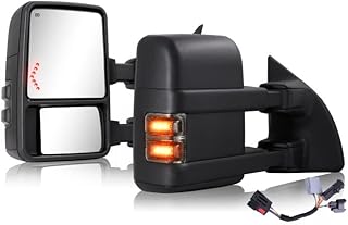 Towing Mirrors Compatible with 1999-2016 F250 F350 F450 F550 Super Duty Truck Pickup Side Tow Mirrors, Power Heated Extendable Manual telescoping&Folding Pair Arrow Turn Signal Lights Smoke