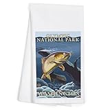 Lantern Press Olympic National Park, Washington, Trout Fishing Cross-Section (100% Cotton Tea Towel, Decorative Hand Towel, for Kitchen and Home)