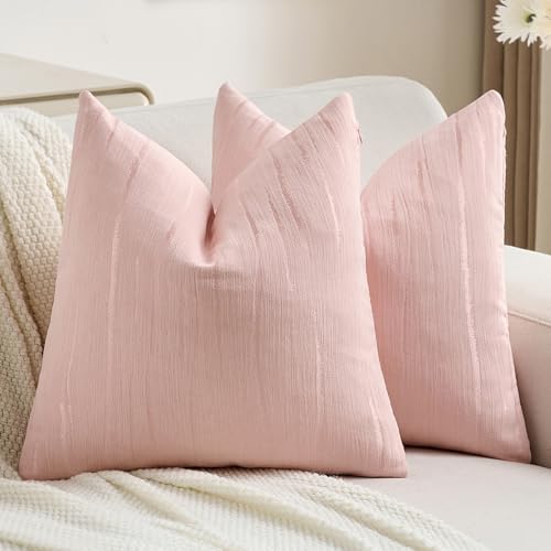 FUTEI Pink Chenille Decorative Throw Pillow Covers 26x26 Inch Set of 2,Soft Embossed Striped Textured Euro Pillow Shams,Modern Home Decor for Couch Bed Living Room