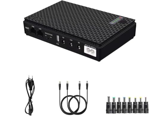 Mini UPS Batteria di Backup per Router, con10400mAh con POE, Uscita USB 5V/2A DC 5V/9V/12V 2A per...