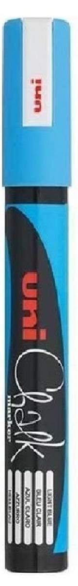 Uni Light Blue Bullet Tip Nib (1.8 - 2.5mm) Liquid Chalk Marker Pen Colour Whiteboard Blackboard Chalkboard Menu Glass Windows Wet Wipe Non Permanent (Pack Of 1) PWE-5M