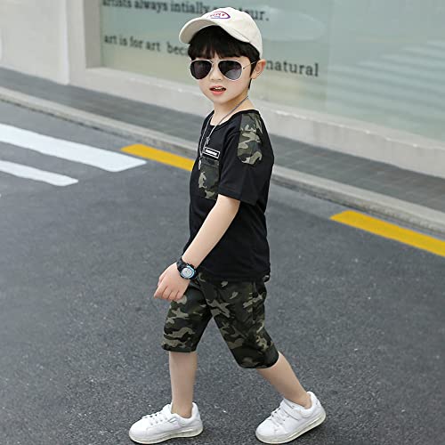 Image of LOLANTA Boy Summer Outfit Casual Clothes 2Pcs Cotton T-shirt Shorts Set | Kids Short Sleeve T-Shirt, Boy Camouflage Knee-length Shorts, Breathable Fashion Outfits, School Daily Matching Clothing Sets