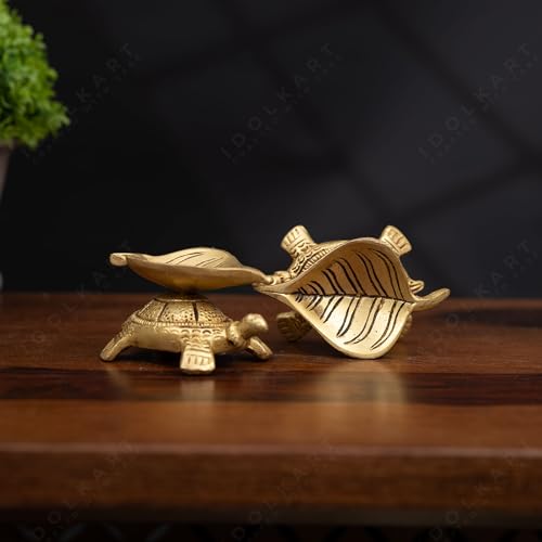 Image of Idolkart Brass Tortoise Diya Set 2 Inch (Pair of 2)-Tortoise Pooja Deepam for Home Decor & Festive Decor | Turtle Diwali Diya Set for Pooja Decoration Items | Turtle Brass Deepam Pair for Diwali Gift