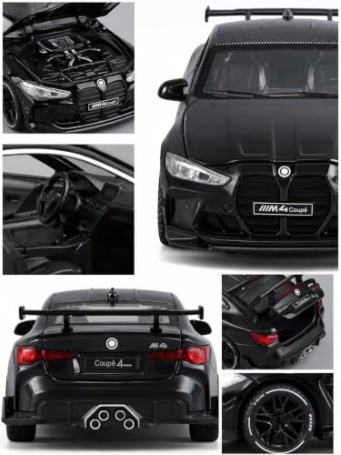 Image of 1:32 Diecast Model Alloy B-M-W M4 Metal Pull Back Car with Sound Light, Openable Doors, Toy Vehicles for Kids Gift, car for Kids [Black-Color]