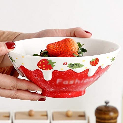Bol Et Cuillère En Céramique Motif Fraise PAMINGONO - Forme Cœur, Décoratif, Pour Fruits, Snacks, Desserts