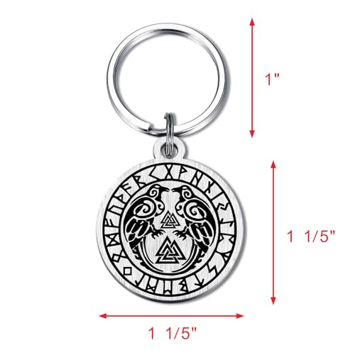 Image of Alotozo Norse Viking Keychain for Men Women - Compass, Tree of Life, Wolf, Odin, Ravens Mythology Gift for Birthday Christmas