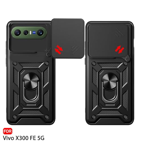 Image of TheGiftKart Tough Armor Bumper Back Cover Case for Vivo X300 FE 5G | Kickstand & Ring Holder | 360 Degree Protection Back Case Cover for Vivo X300 FE 5G (PC & TPU, Rotating Camera Cover, Black)
